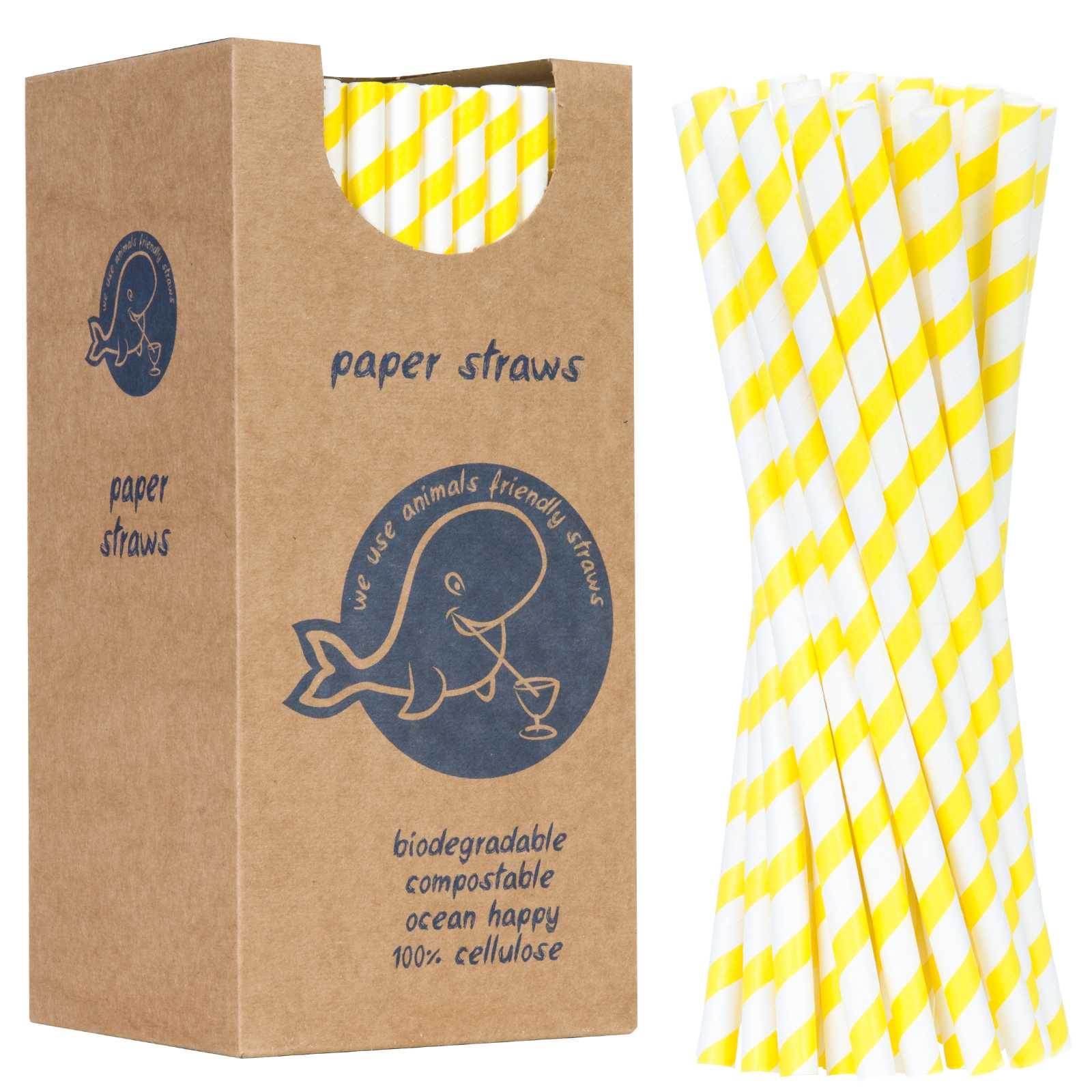 Słomki papierowe BIO ekologiczne PAPER STRAWS grube 8/205mm – biało-żółte 160szt.