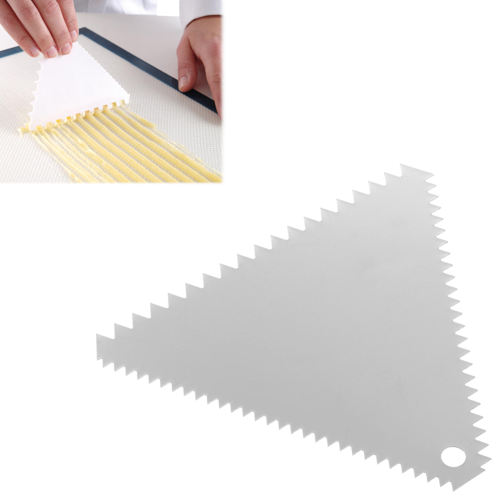 Skrobka cukiernicza trójkątna ZĄBKOWANA ze stali nierdzewnej 110x110mm – HENDI 554227