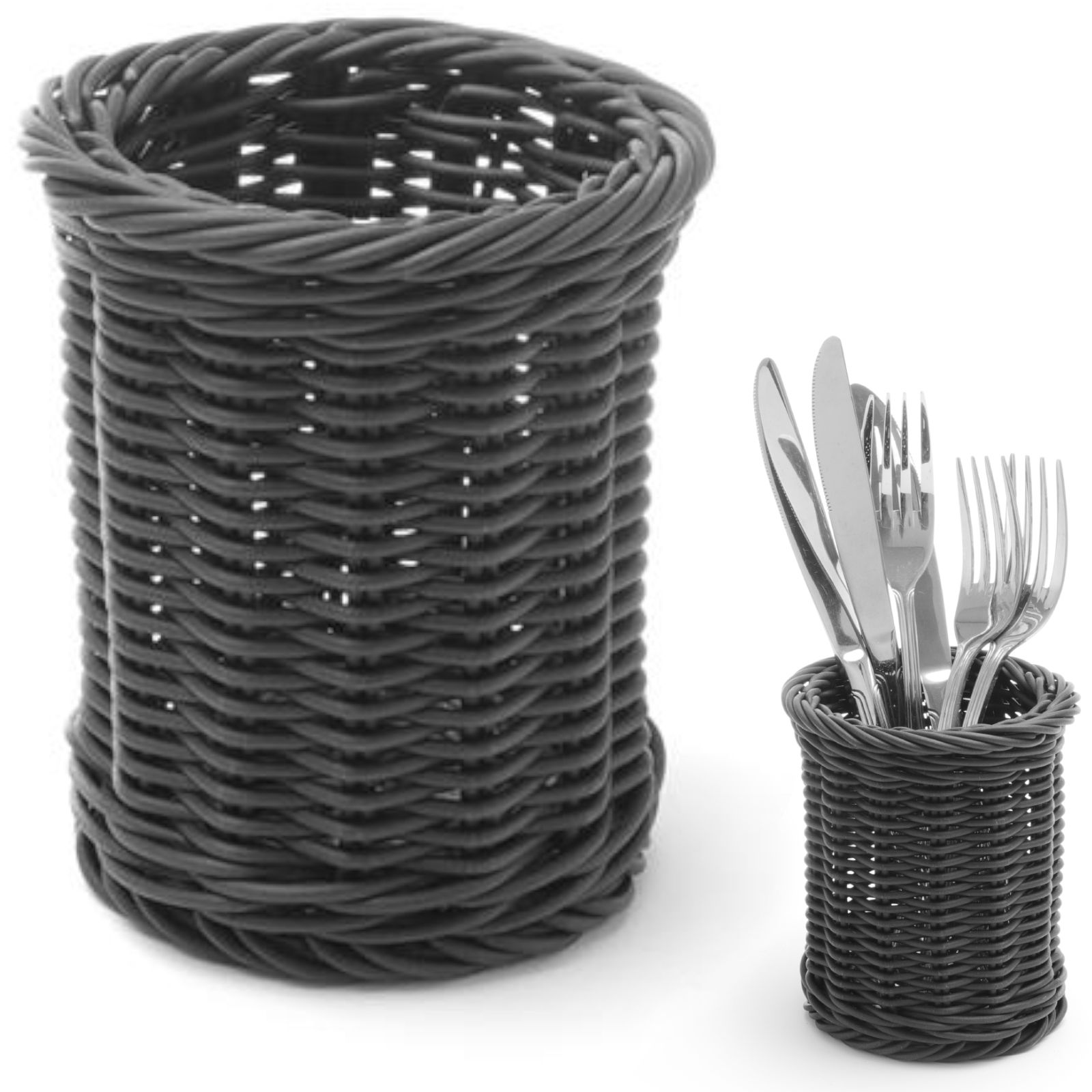 Koszyk na sztućce widelce noże łyżki okrągły czarny śr. 100×120 mm – Hendi 426210