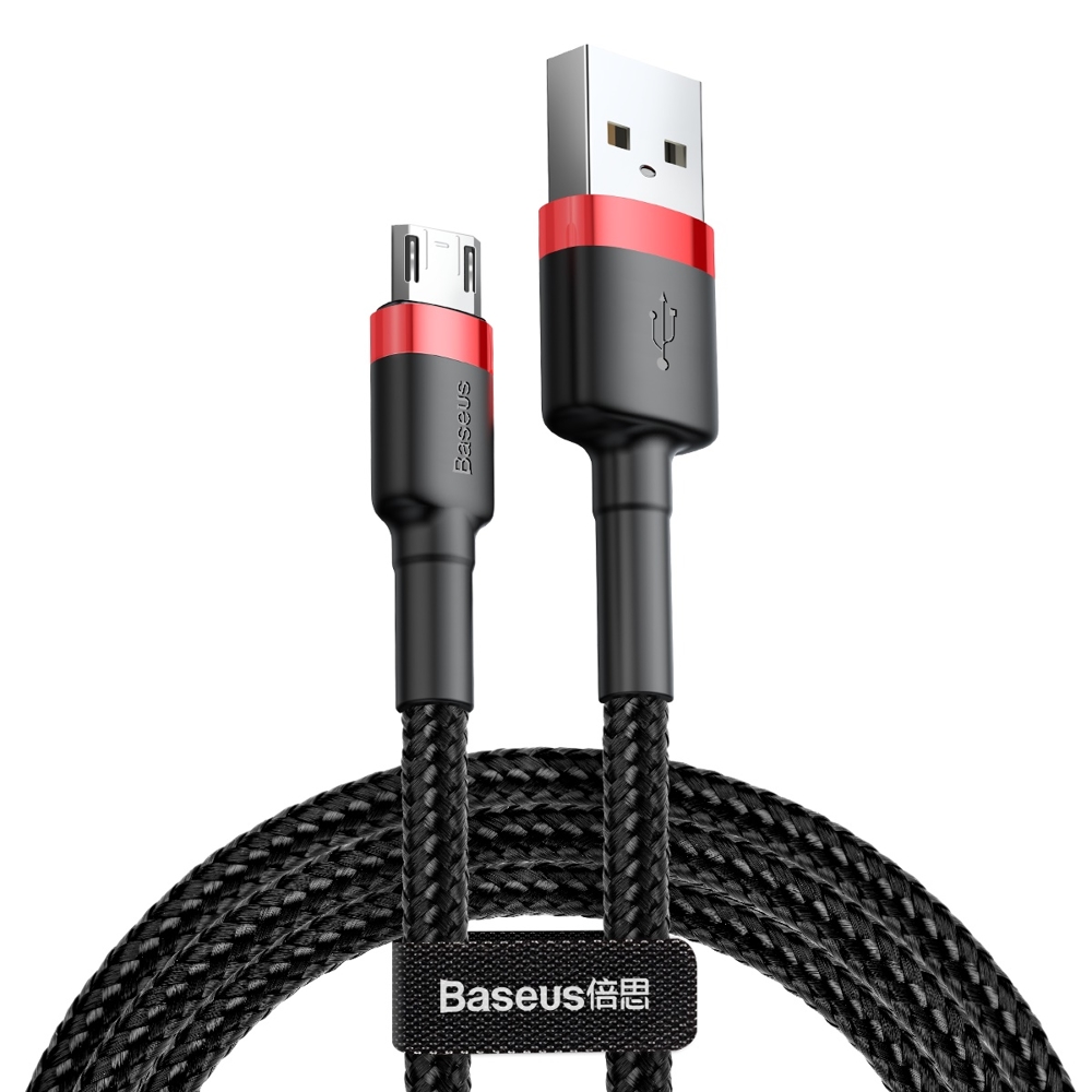 Wytrzymały elastyczny kabel przewód USB microUSB QC3.0 2.4A 1M czarno-czerwony Wytrzymały elastyczny kabel przewód USB microUSB QC3.0 2.4A 1M czarno-czerwony
