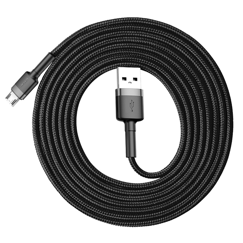 Wytrzymały elastyczny kabel przewód USB microUSB 1.5A 2M czarno-szary Wytrzymały elastyczny kabel przewód USB microUSB 1.5A 2M czarno-szary