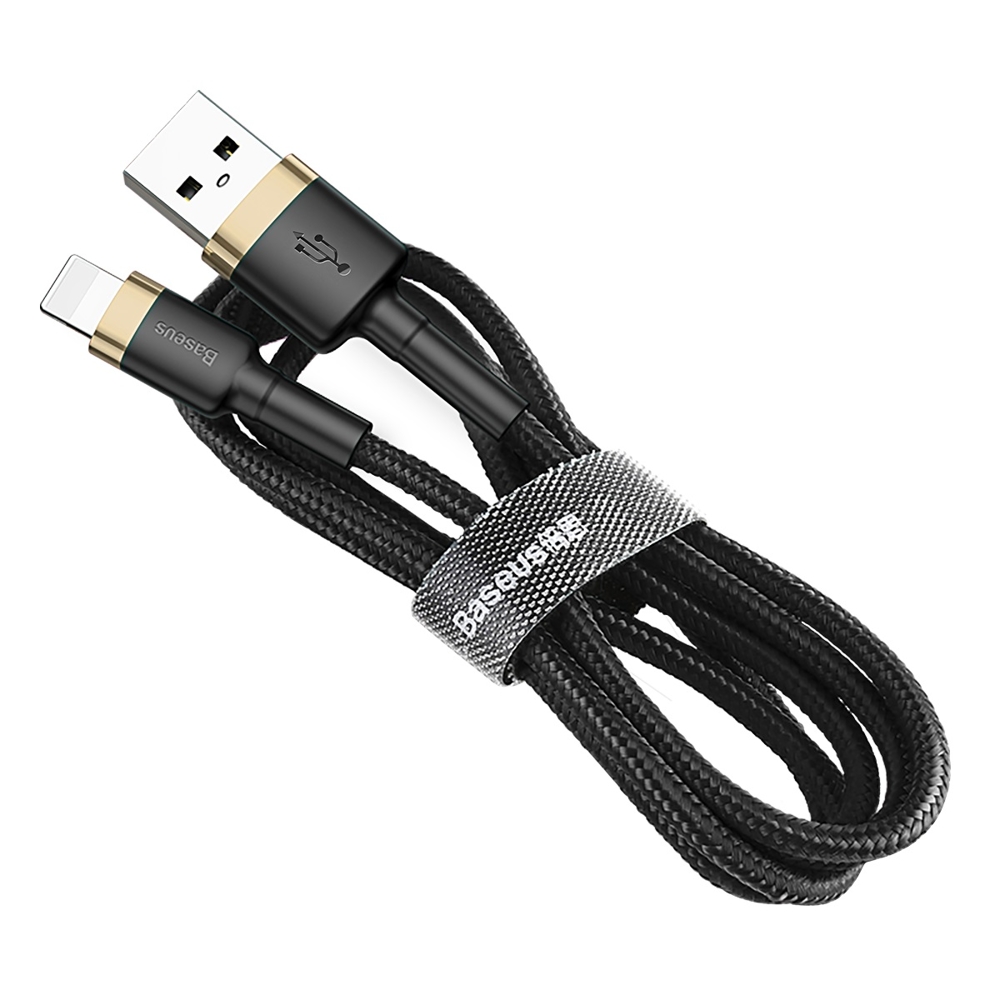 Wytrzymały kabel przewód w oplocie USB do iPhone Lightning QC3 1m – czarno-złoty