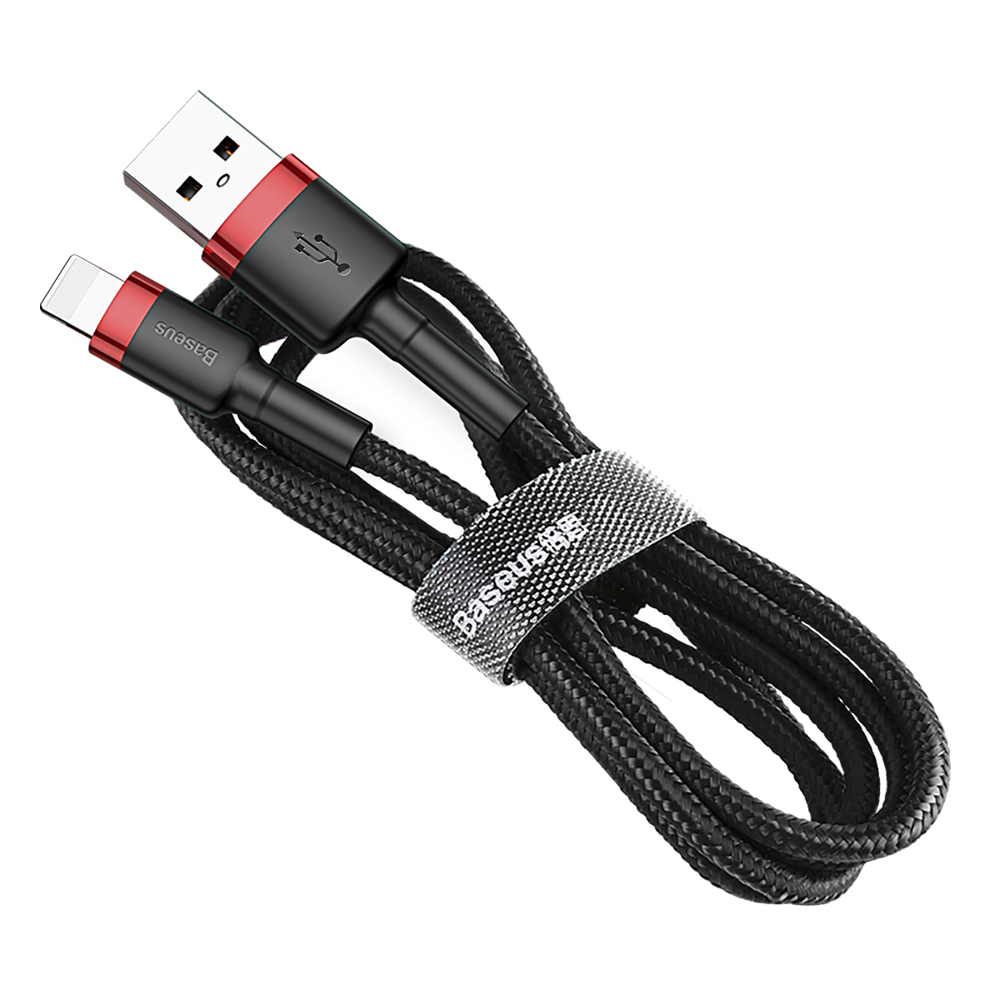 Wytrzymały kabel przewód w oplocie USB do iPhone Lightning QC3 2m – czarno-czerwony