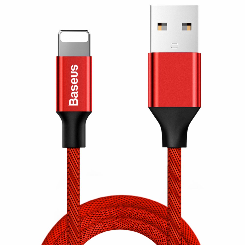Kabel przewód w materiałowym oplocie USB – iPhone Lightning 1.8m – czerwony