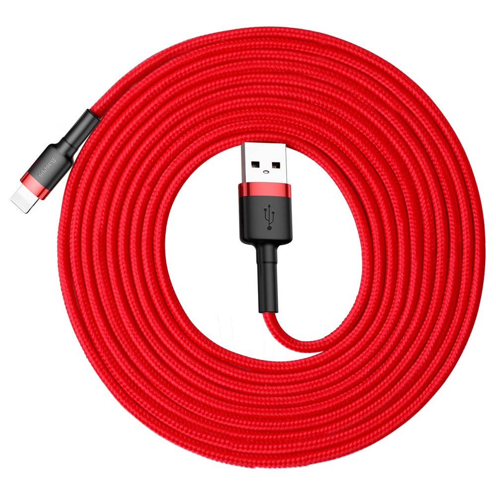 Wytrzymały nylonowy kabel przewód USB – iPhone Lightning QC3 3m – czerwony