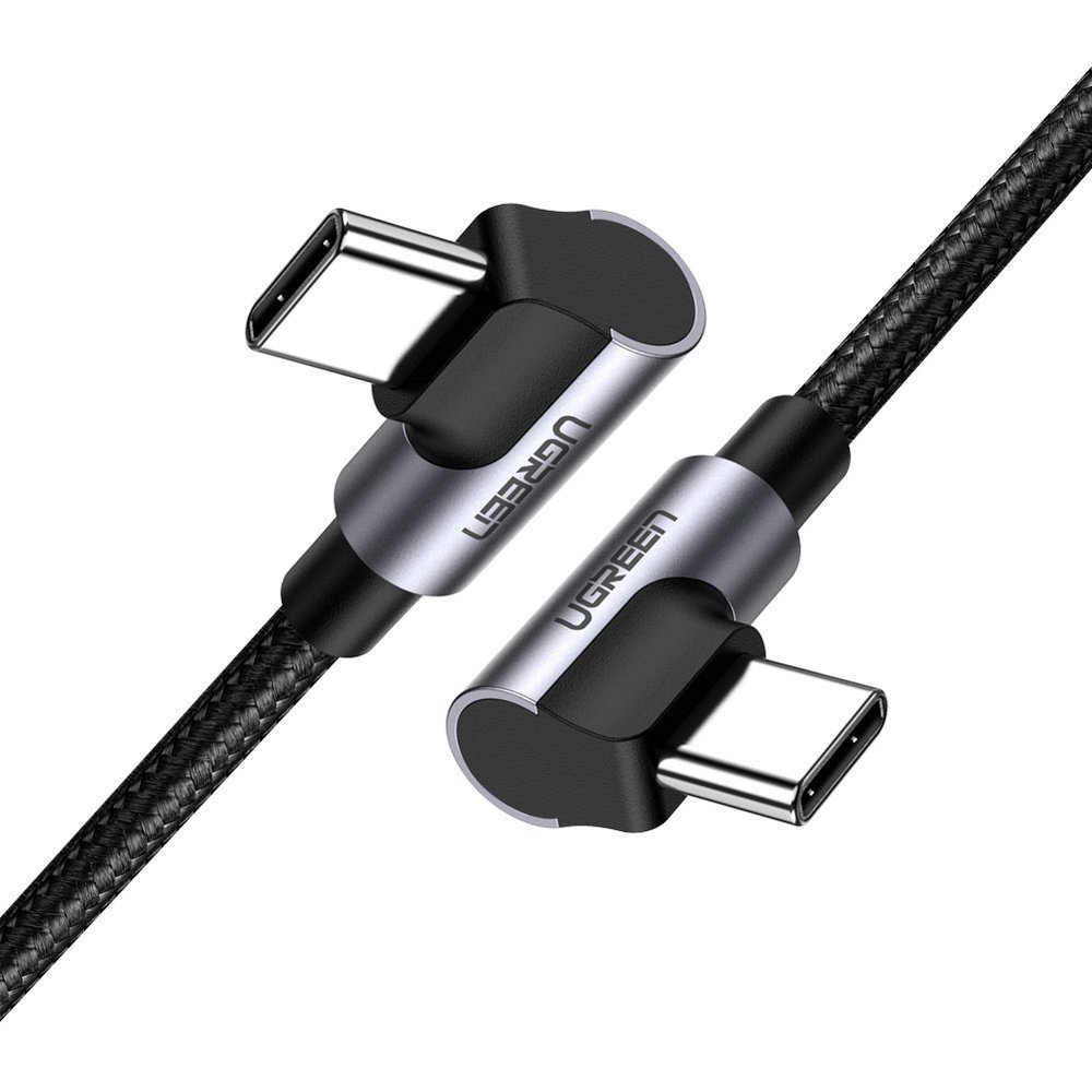 Kabel przewód kątowy z bocznym wtykiem USB-C na USB-C Quick Charge 1m – szary