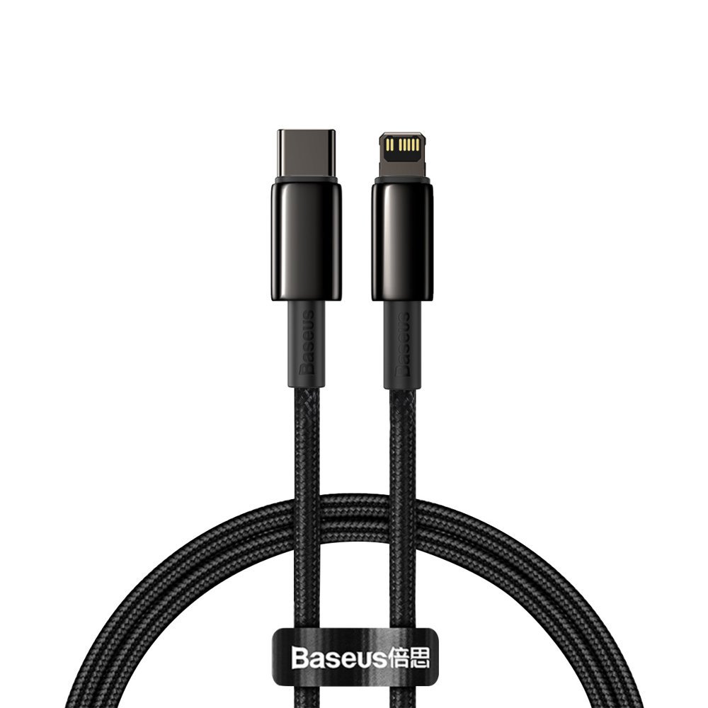 Kabel przewód do iPhone USB-C – Lightning szybkie ładowanie 20W 1m – cały czarny