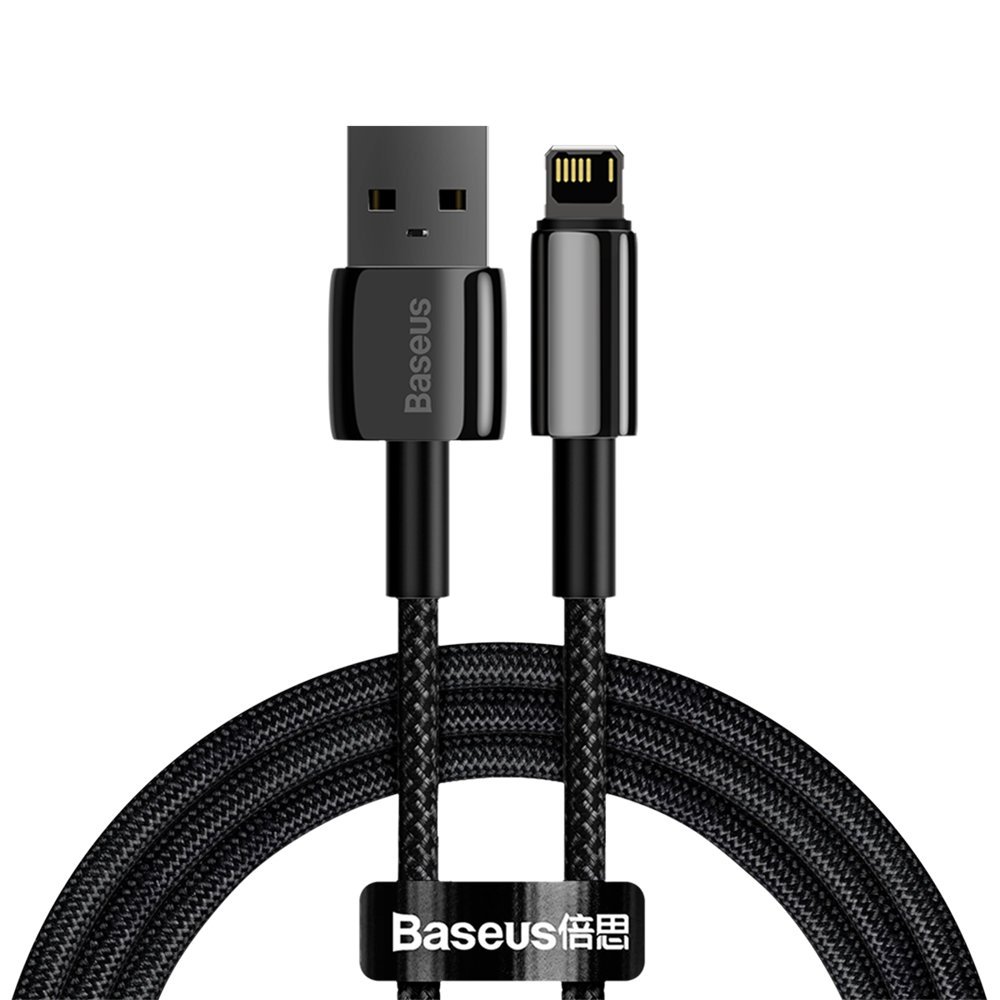 Przewód kabel w oplocie do iPhone USB – Lightning 1m – cały czarny