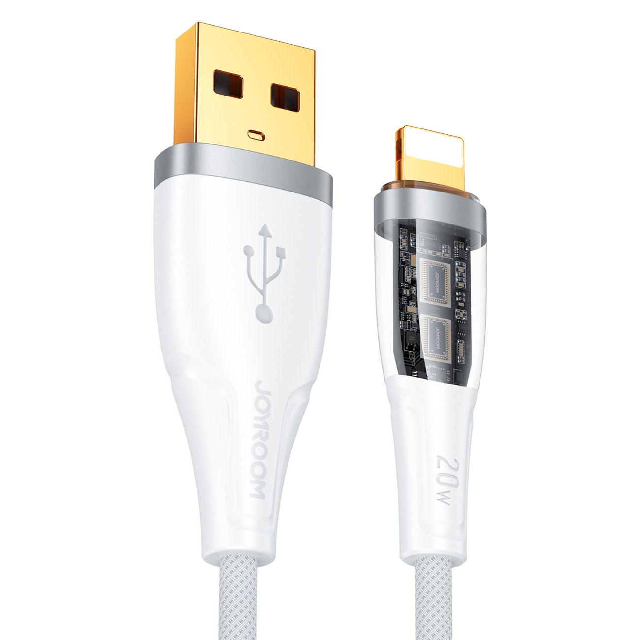 Kabel przewód z inteligentnym wyłącznikiem USB-A – iPhone Lightning 1.2m – biały