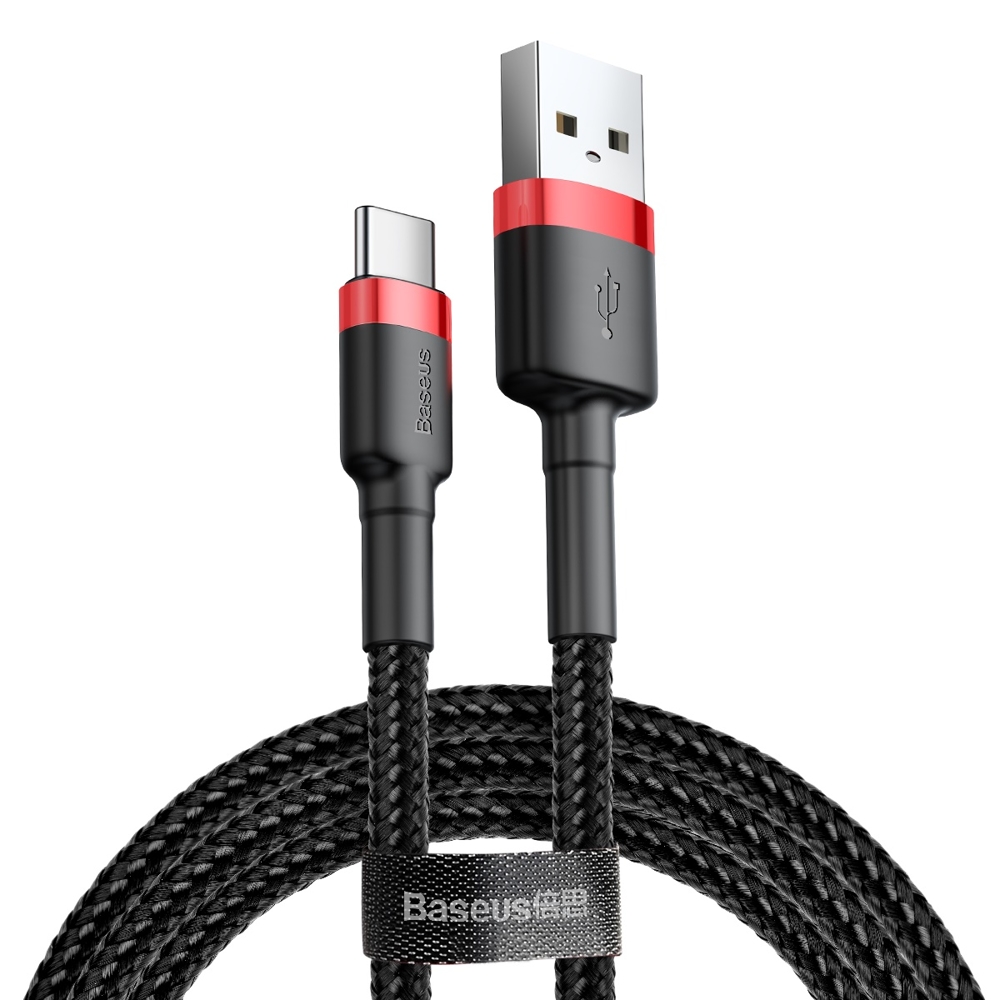 Wytrzymały nylonowy kabel przewód USB – USB-C QC3.0 3A 0.5M czarno-czerwony Wytrzymały nylonowy kabel przewód USB – USB-C QC3.0 3A 0.5M czarno-czerwony