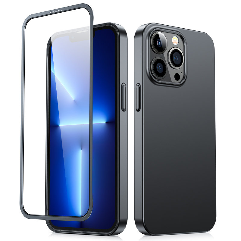 Etui pokrowiec do iPhone 13 Pro Max obudowa na tył i przód + szkło hartowane czarny Etui pokrowiec do iPhone 13 Pro Max obudowa na tył i przód + szkło hartowane czarny