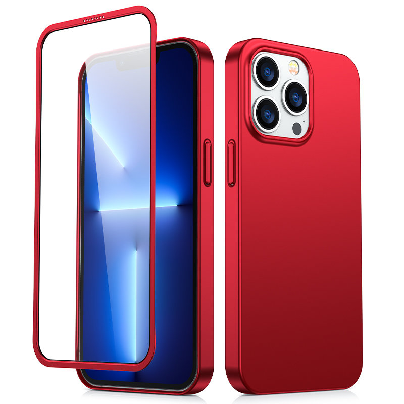 Etui pokrowiec do iPhone 13 Pro Max obudowa na tył i przód + szkło hartowane czerwony Etui pokrowiec do iPhone 13 Pro Max obudowa na tył i przód + szkło hartowane czerwony