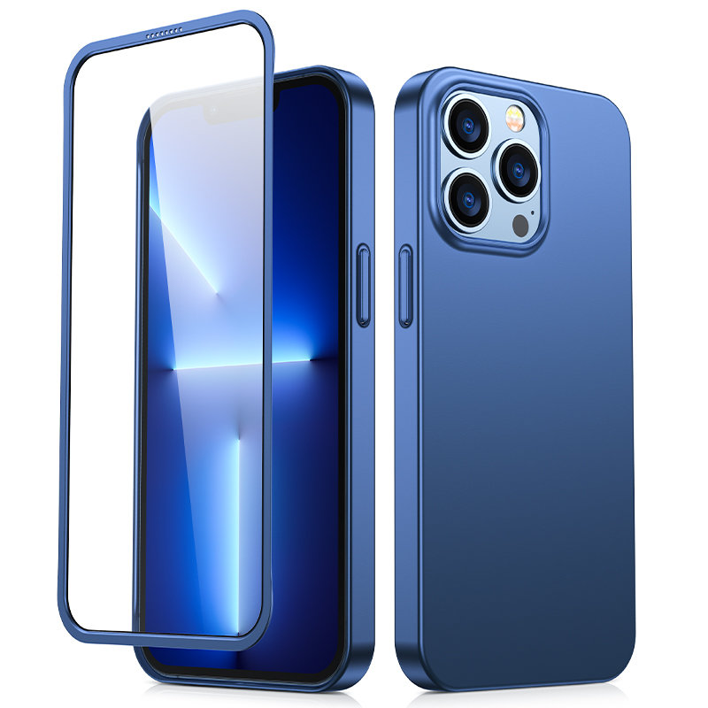 Etui pokrowiec do iPhone 13 Pro obudowa na tył i przód + szkło hartowane niebieski Etui pokrowiec do iPhone 13 Pro obudowa na tył i przód + szkło hartowane niebieski