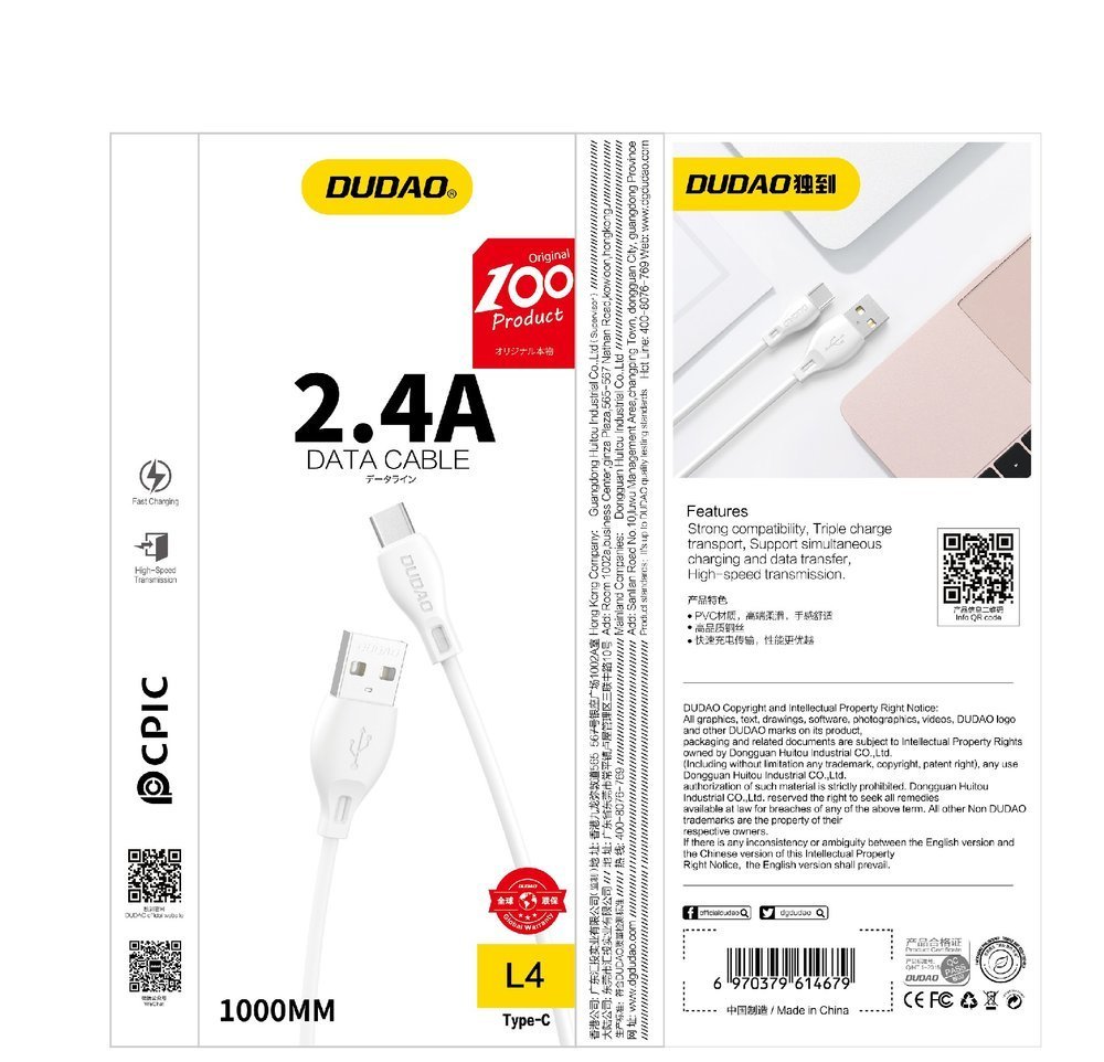 Przewód kabel do iPhone USB – Lightning 2.4A 1m biały