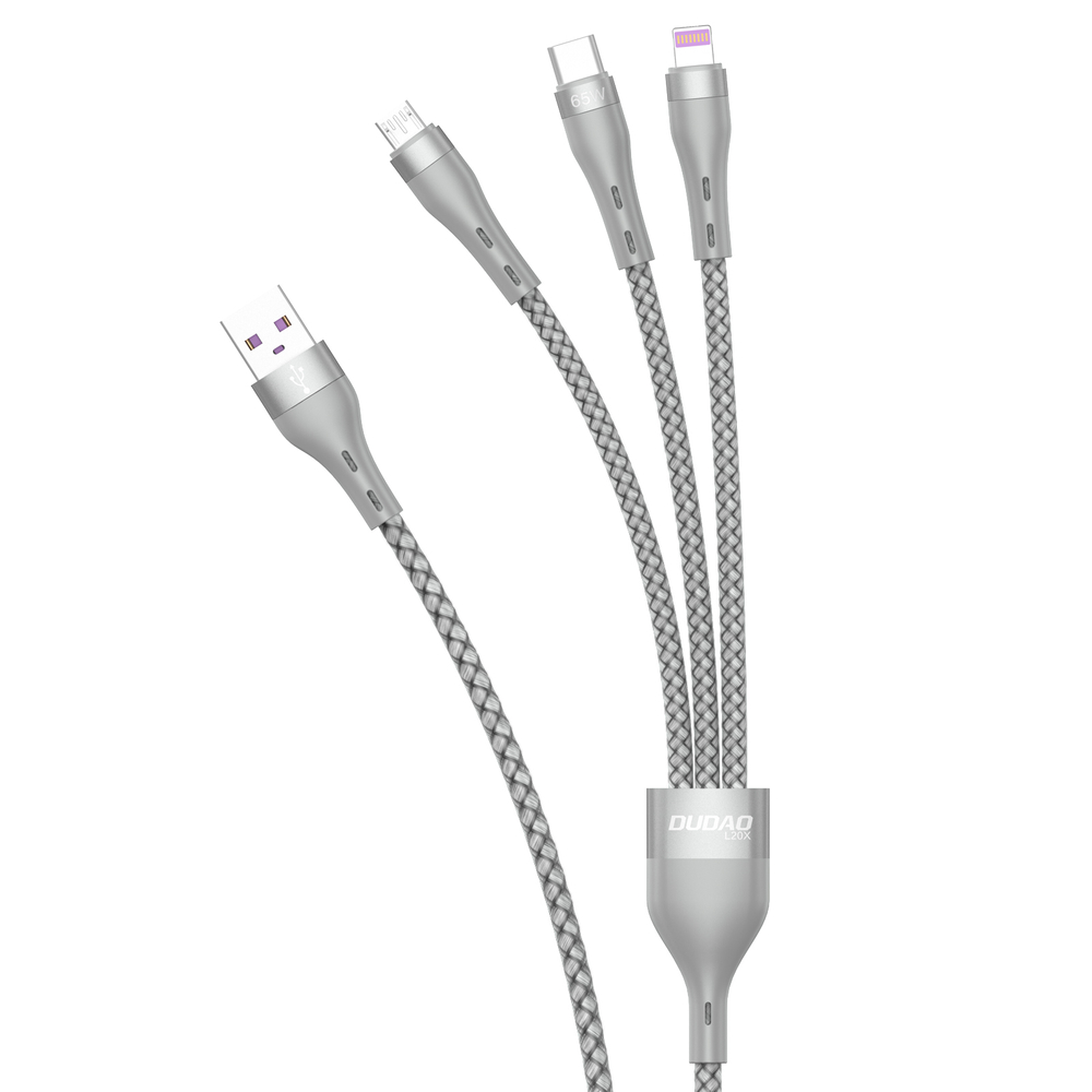 3w1 kabel przewód USB – Lightning microUSB USB-C 65W 1,2m szary