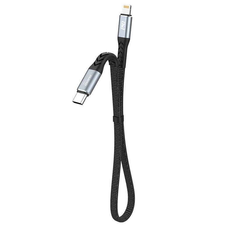 Kabel przewód płaski krótki do iPhone USB-C – Lightning L10P PD 20W 23cm czarny