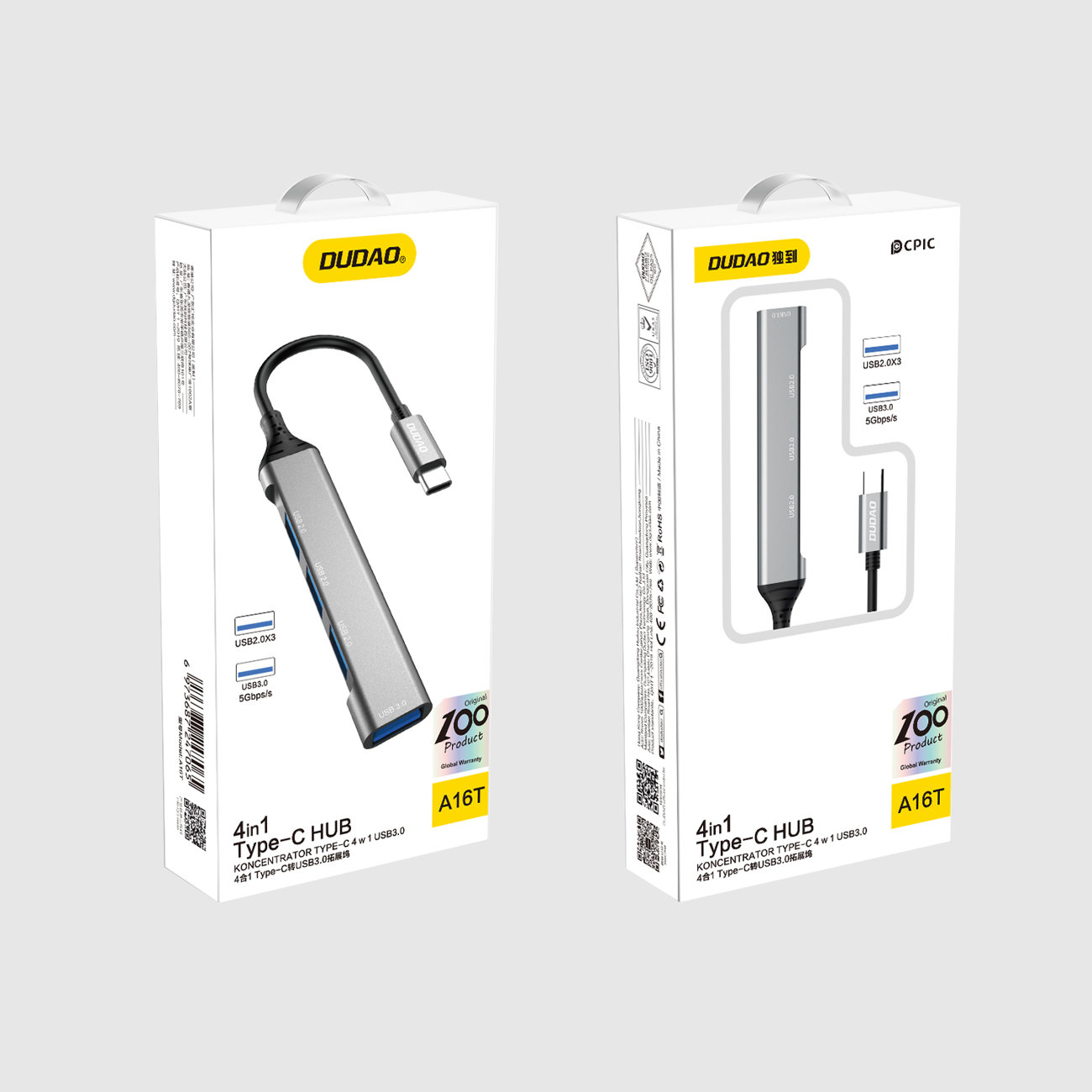Adapter rozdzielacz HUB z gniazda USB-C na 4x USB czarny szary Adapter rozdzielacz HUB z gniazda USB-C na 4x USB czarny szary