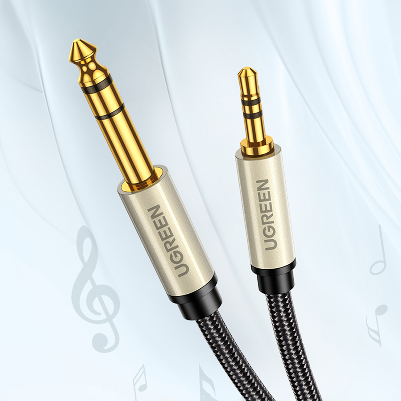 Kabel przewód przejściówka audio TRS mini jack 3.5mm – jack 6.35mm 2m szary