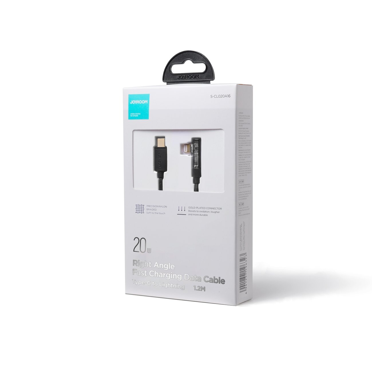 Kątowy Kabel iPhone Lightning – USB-C do szybkiego ładowania 20W 1.2m czarny