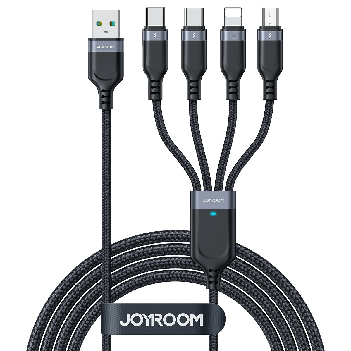 4w1 Kabel przewód USB-A – 2x USB-C iPhone Lightning microUSB 1.2m czarny