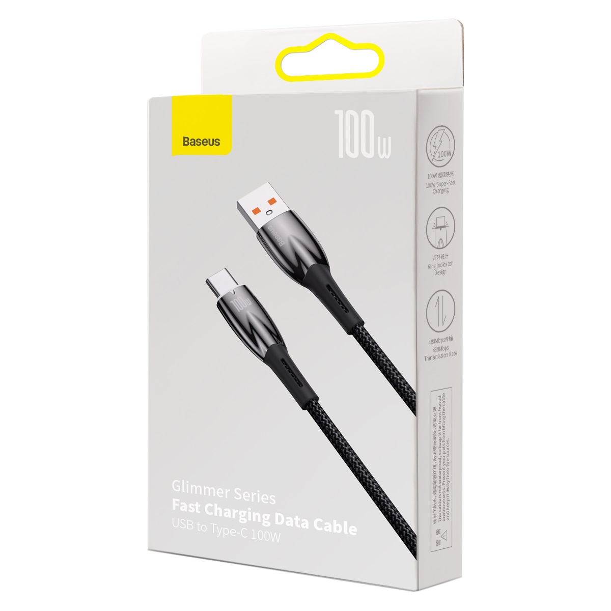 Wytrzymały elastyczny kabel do szybkiego ładowania USB-A – USB-C 100W 1m czarny Wytrzymały elastyczny kabel do szybkiego ładowania USB-A – USB-C 100W 1m czarny