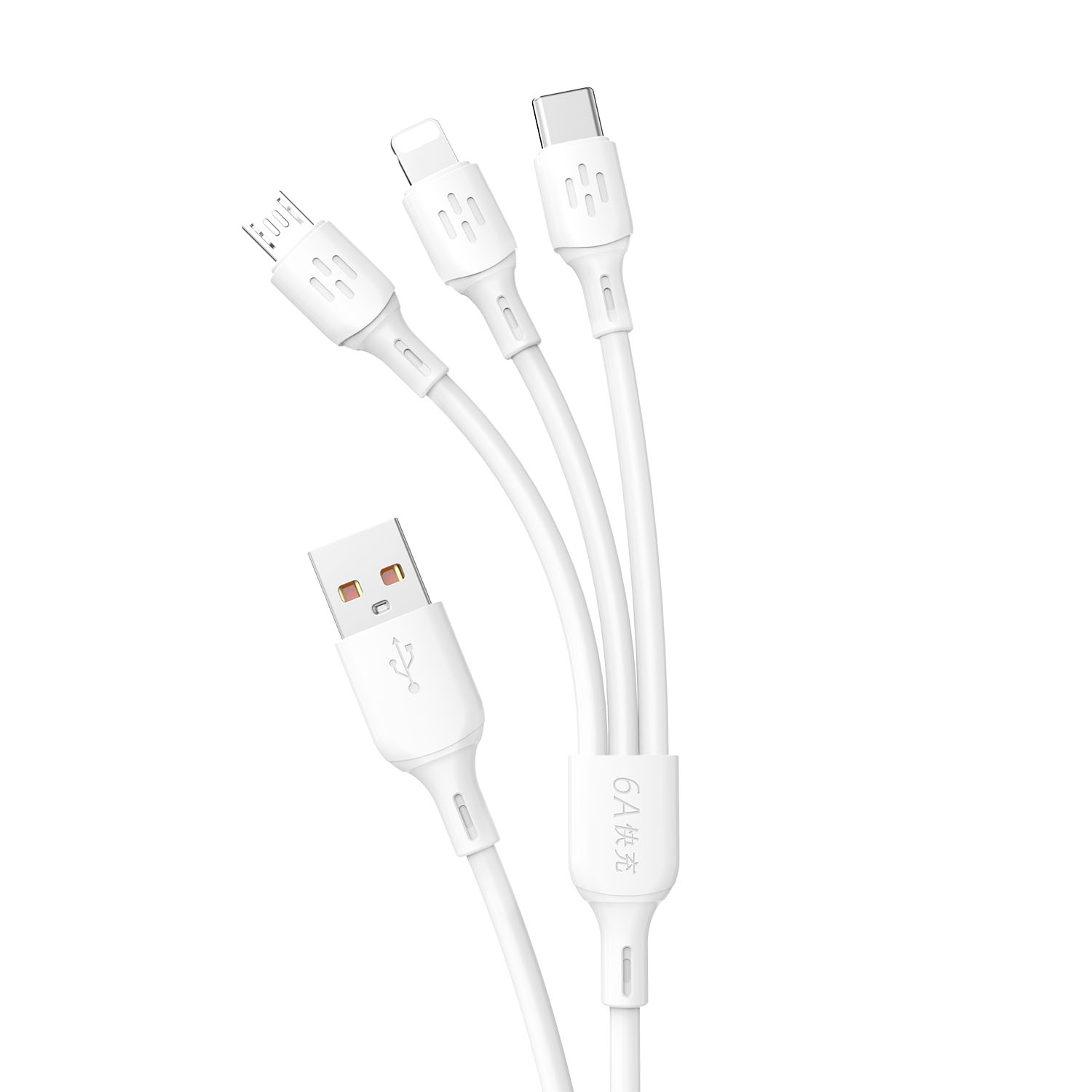 3w1 Kabel przewód USB-A do USB-C micro USB iPhone Lightning 480Mb/s 1.2m biały