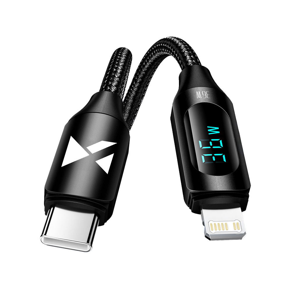 Kabel przewód do iPhone USB-C – Lightning z wyświetlaczem LED 36W 2m czarny
