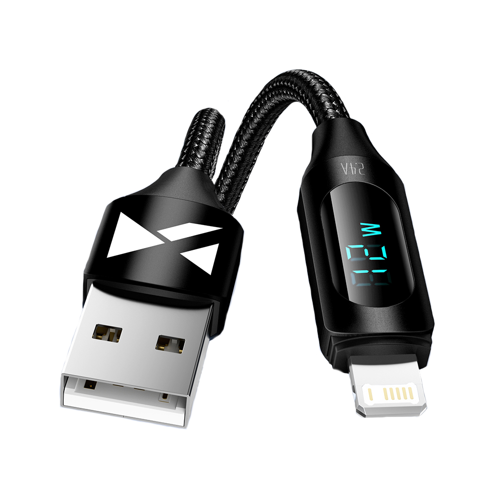 Kabel przewód do iPhone USB-A – Lightning z wyświetlaczem LED 2.4A 1m czarny