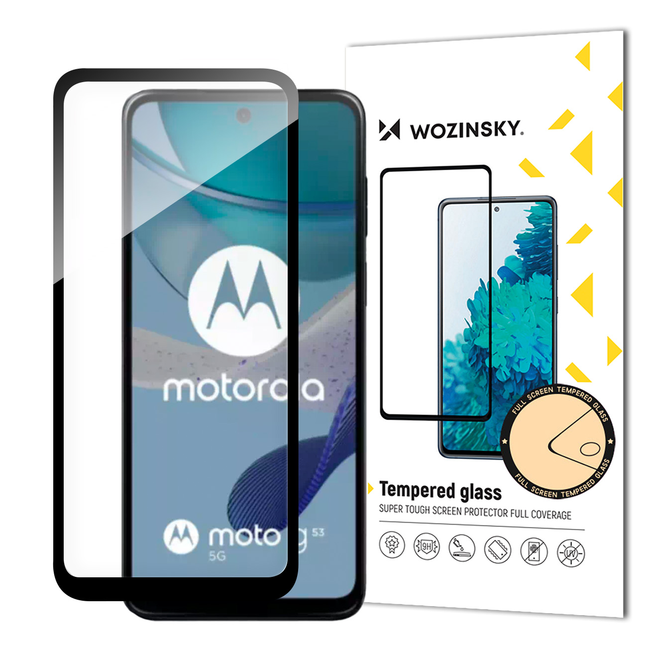 Wytrzymałe szkło hartowane do Motorola G53 na cały ekran z ramką Full Glue czarne Wytrzymałe szkło hartowane do Motorola G53 na cały ekran z ramką Full Glue czarne