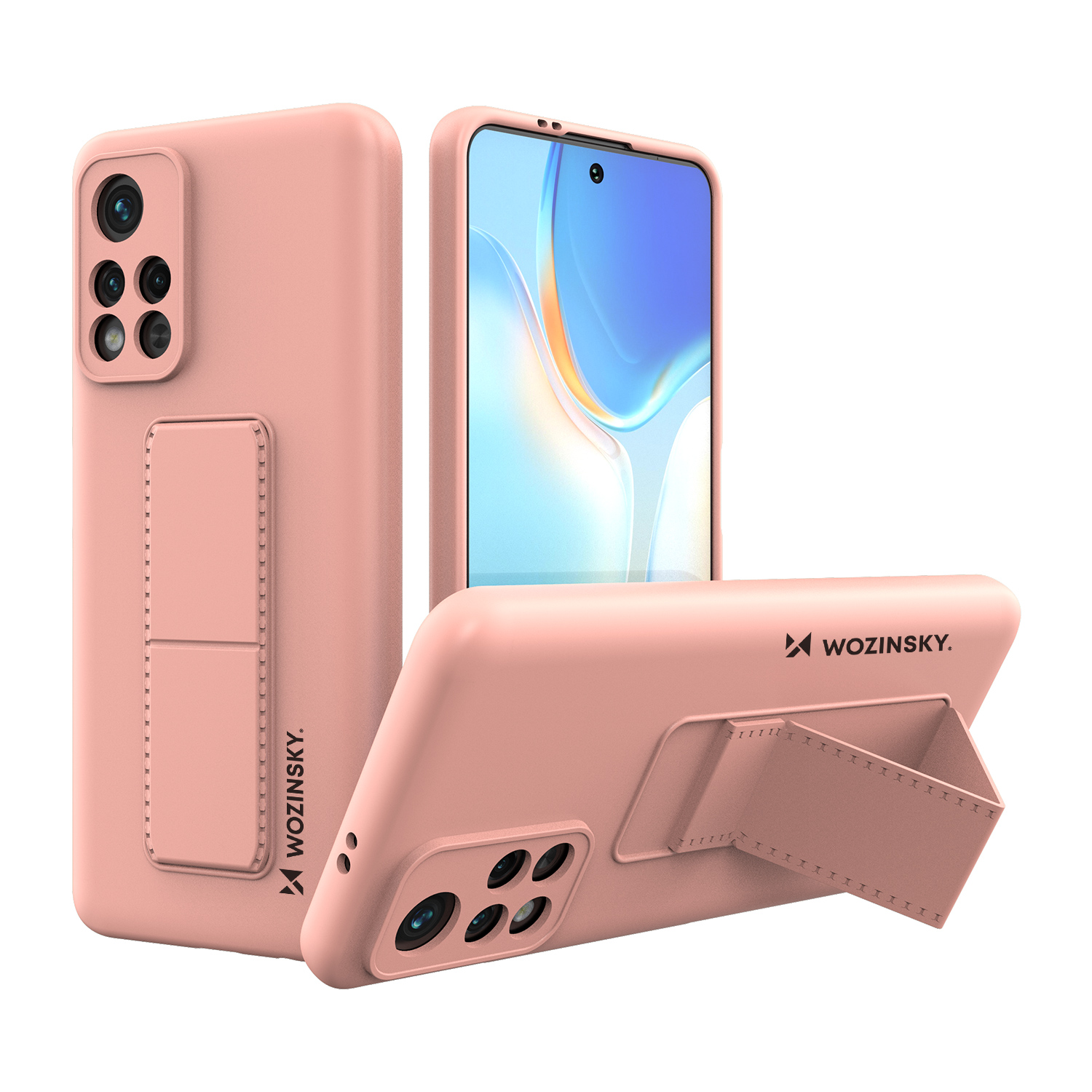 Silikonowe etui z podstawką etui Xiaomi Poco M4 Pro 5G Kickstand Case różowe Silikonowe etui z podstawką etui Xiaomi Poco M4 Pro 5G Kickstand Case różowe