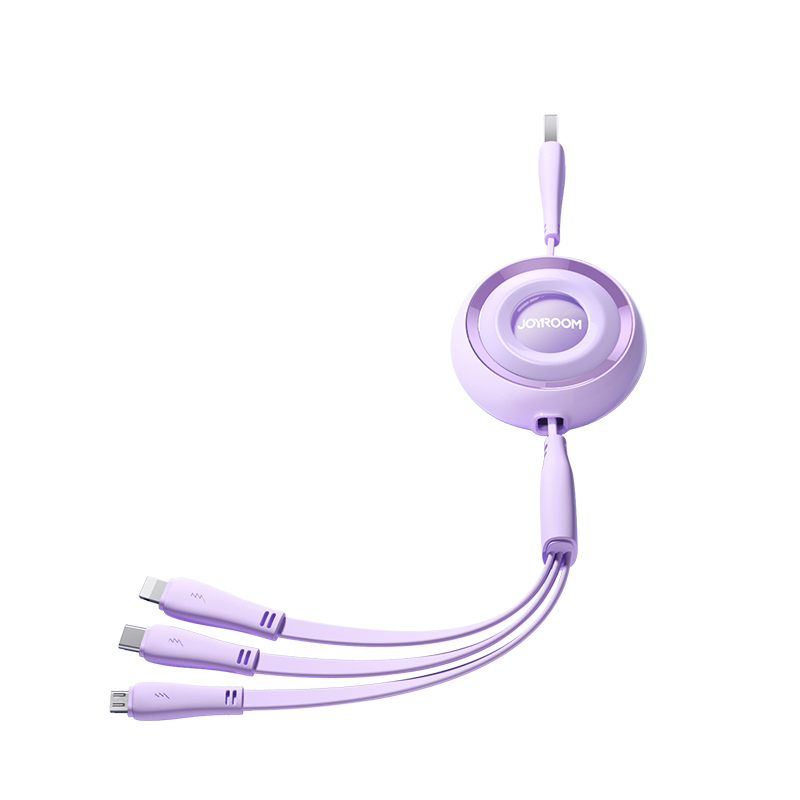 3w1 Kabel zwijany Colorful Series USB-A do USB-C / iPhone Lightning / microUSB 1m fioletowy 3w1 Kabel zwijany Colorful Series USB-A do USB-C / iPhone Lightning / microUSB 1m fioletowy