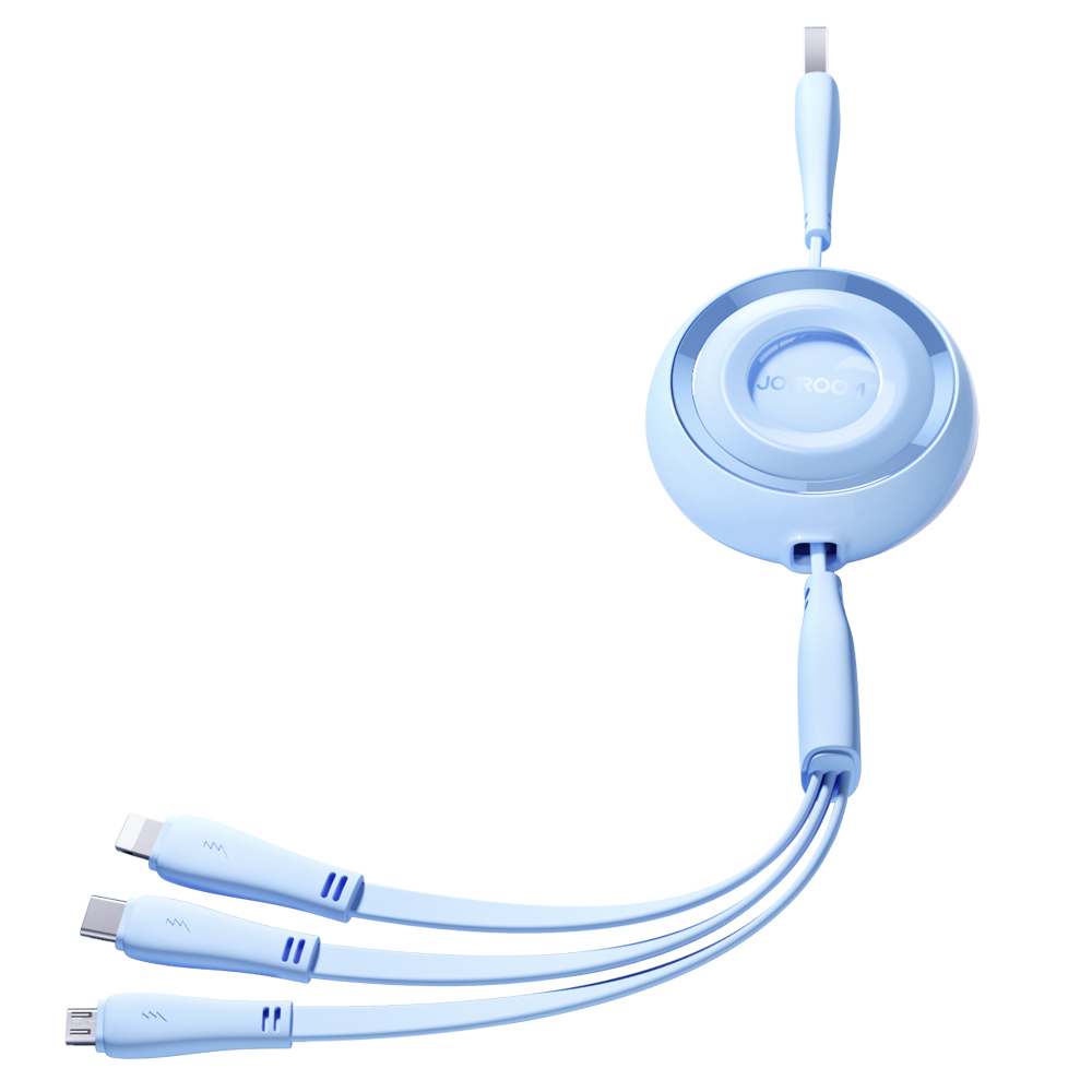 3w1 Kabel zwijany Colorful Series USB-A do USB-C / iPhone Lightning / microUSB 1m niebieski 3w1 Kabel zwijany Colorful Series USB-A do USB-C / iPhone Lightning / microUSB 1m niebieski