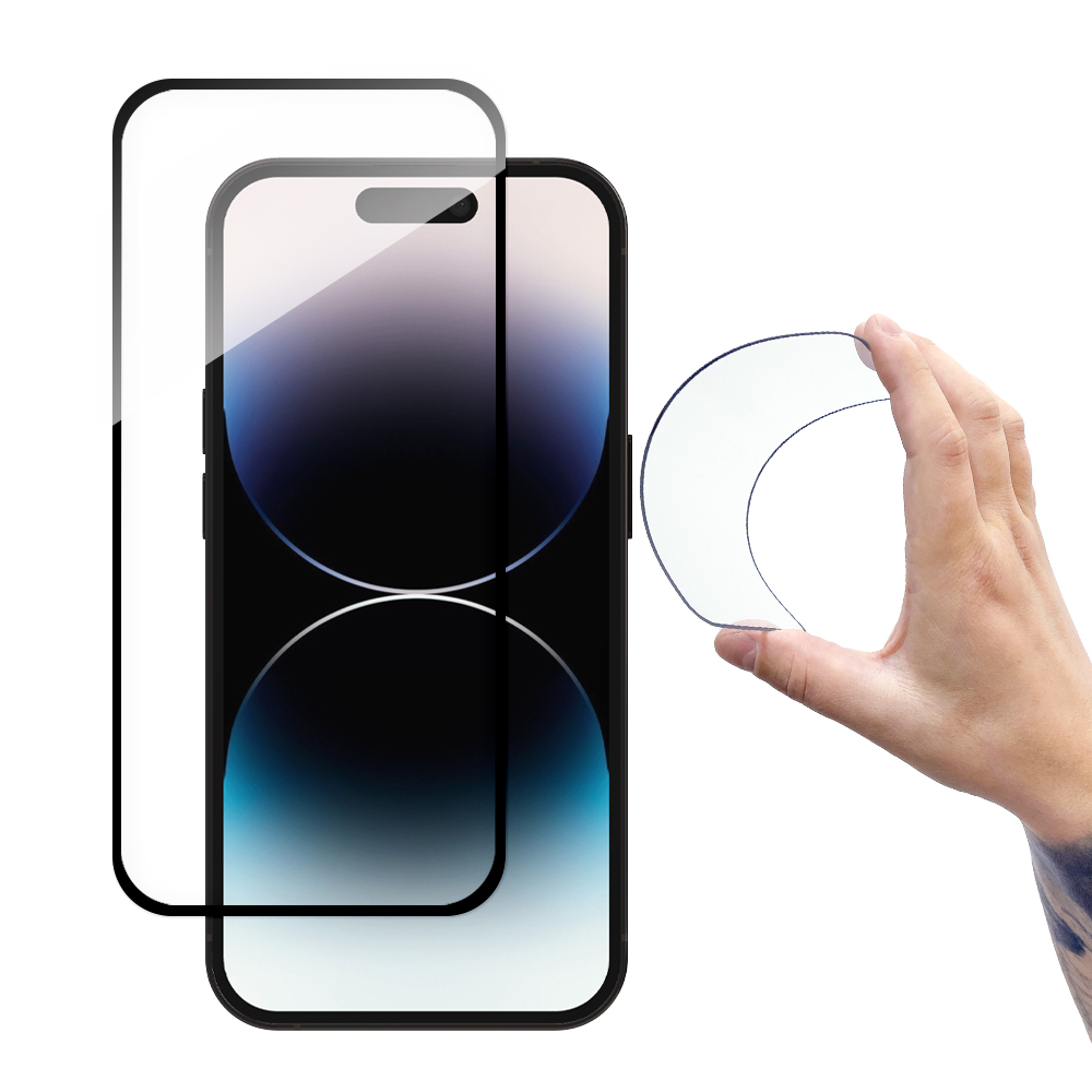 Szkło hartowane na ekran iPhone 14 Pro Max elastyczne z czarną ramką Flexi Nano Glass Szkło hartowane na ekran iPhone 14 Pro Max elastyczne z czarną ramką Flexi Nano Glass