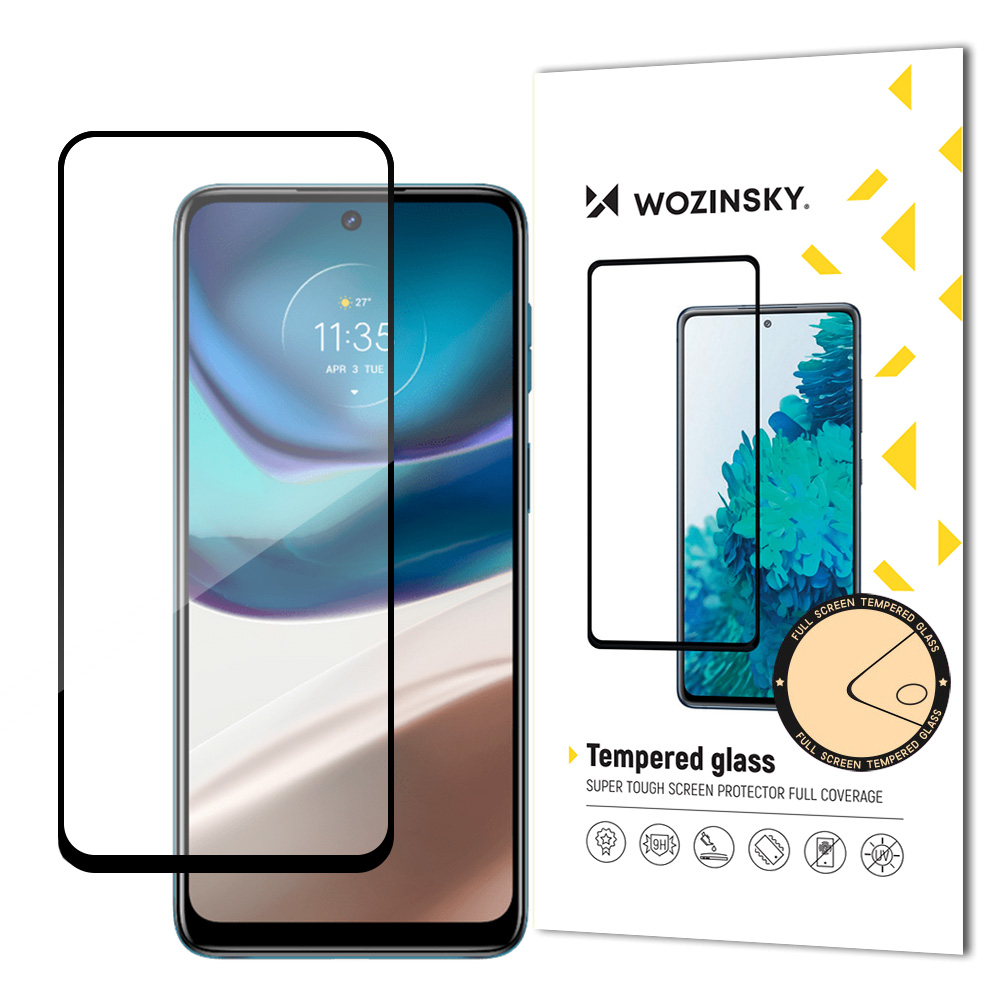 Wytrzymałe szkło hartowane 9H na cały ekran Motorola Moto G42 z ramką Case Friendly czarny Wytrzymałe szkło hartowane 9H na cały ekran Motorola Moto G42 z ramką Case Friendly czarny