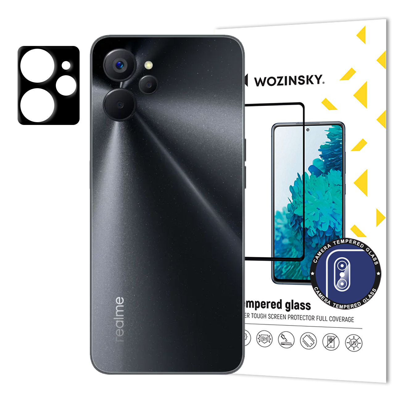 Szkło hartowane 9H na aparat kamerę do Realme 10 5G / Realme 9i 5G Full Camera Glass Szkło hartowane 9H na aparat kamerę do Realme 10 5G / Realme 9i 5G Full Camera Glass