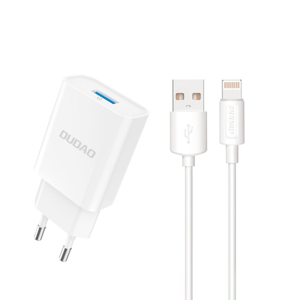 Ładowarka sieciowa USB-A 2.1A 10W z kablem do iPhone USB-A – Lightning biała