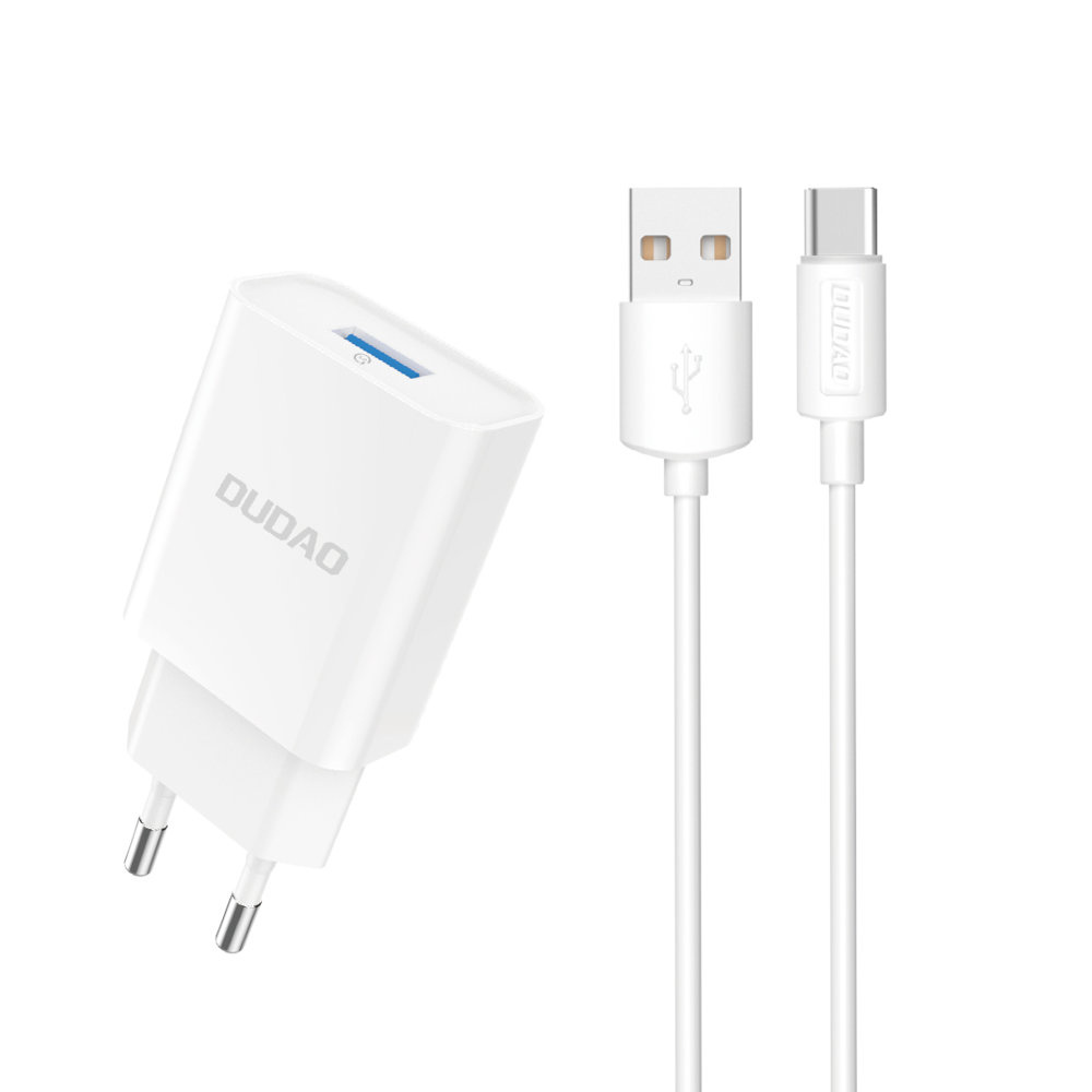 Ładowarka sieciowa USB-A 2.1A 10W z kablem USB-A – USB-C biała