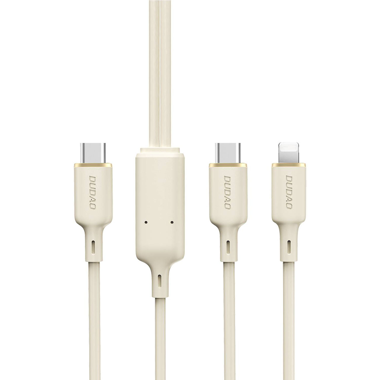 2w1 Kabel przewód wzmacniany SR USB-C – USB-C / Lightning 100W 1.2m beżowy