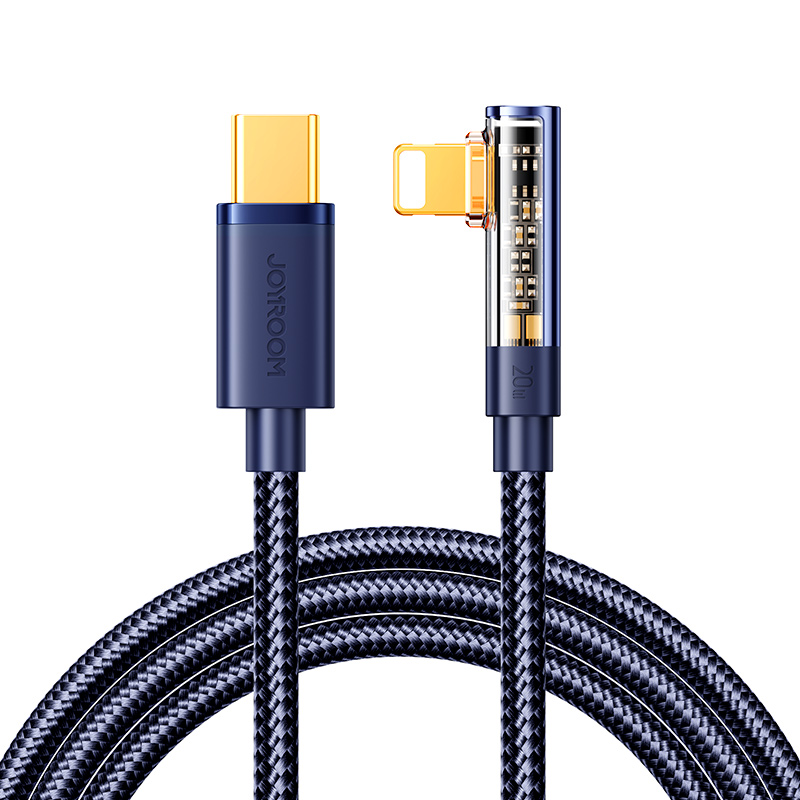 Kabel przewód kątowy do iPhone USB-C – Lightning 20W 480 Mbps 1.2m niebieski