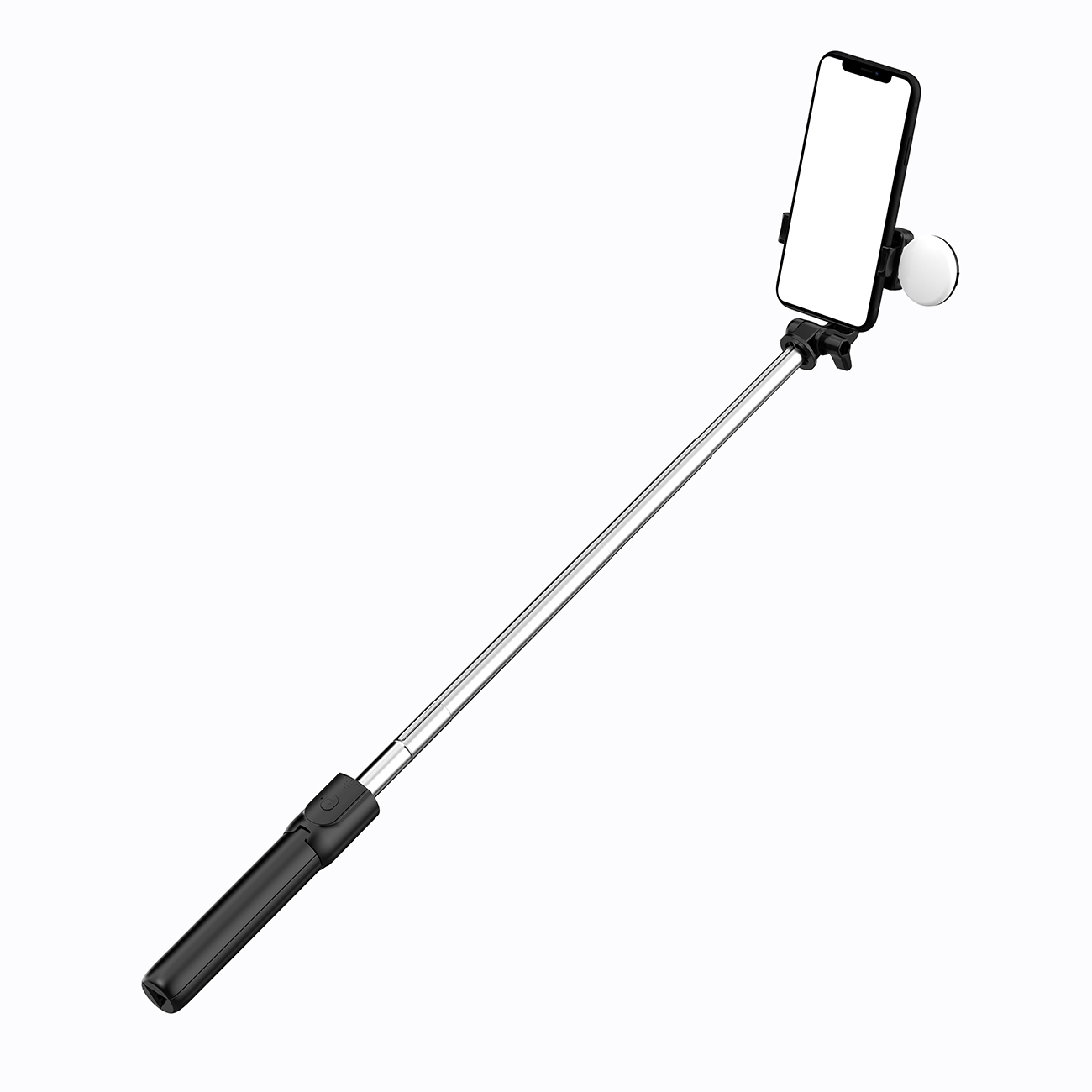 Selfie stick teleskopowy z pilotem + lampka LED stojak tripod na telefon 0.71m – czarny Selfie stick teleskopowy z pilotem + lampka LED stojak tripod na telefon 0.71m – czarny