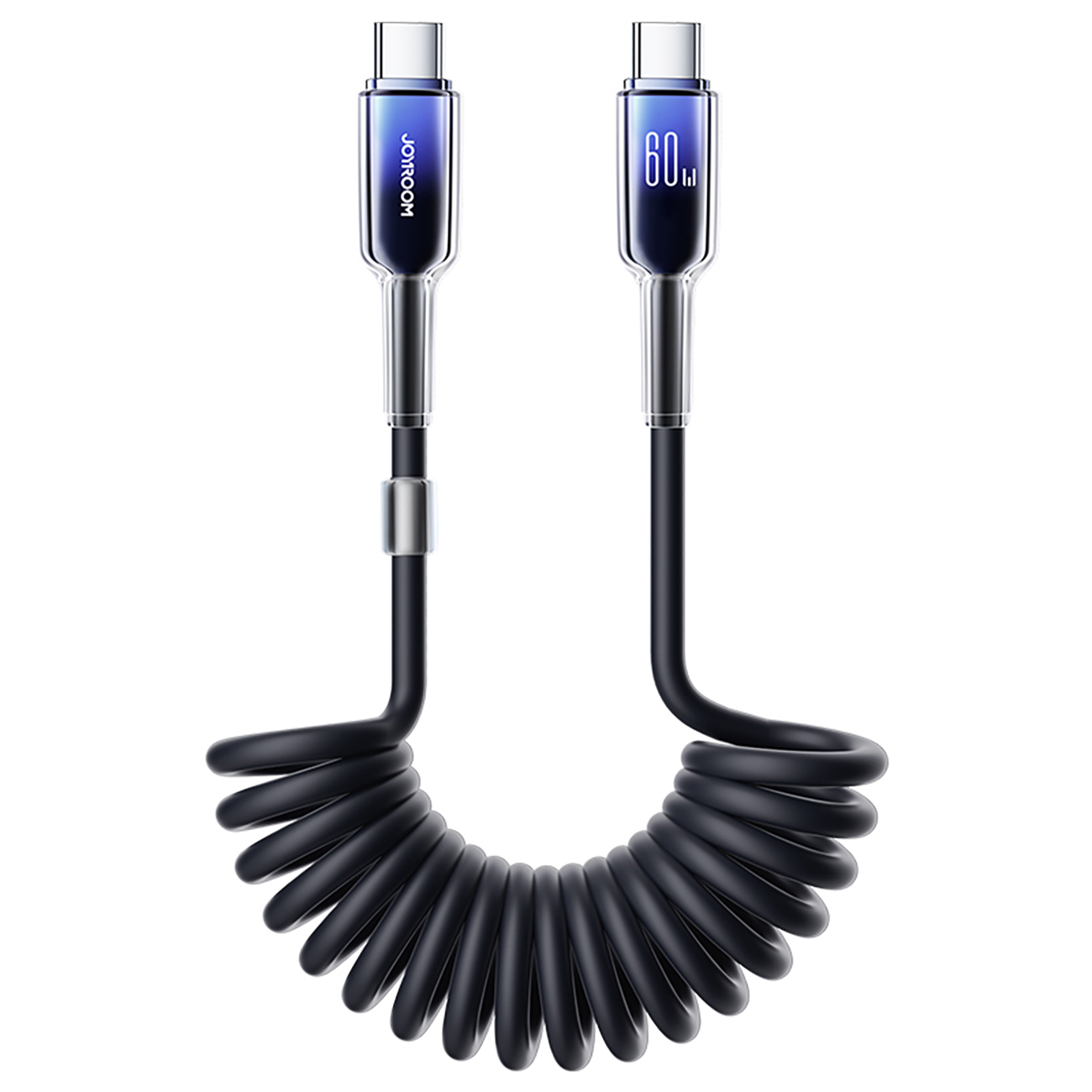 Kabel przewód spiralny USB-C – USB-C Crystal-Clear Series 60W 1.5m – czarny