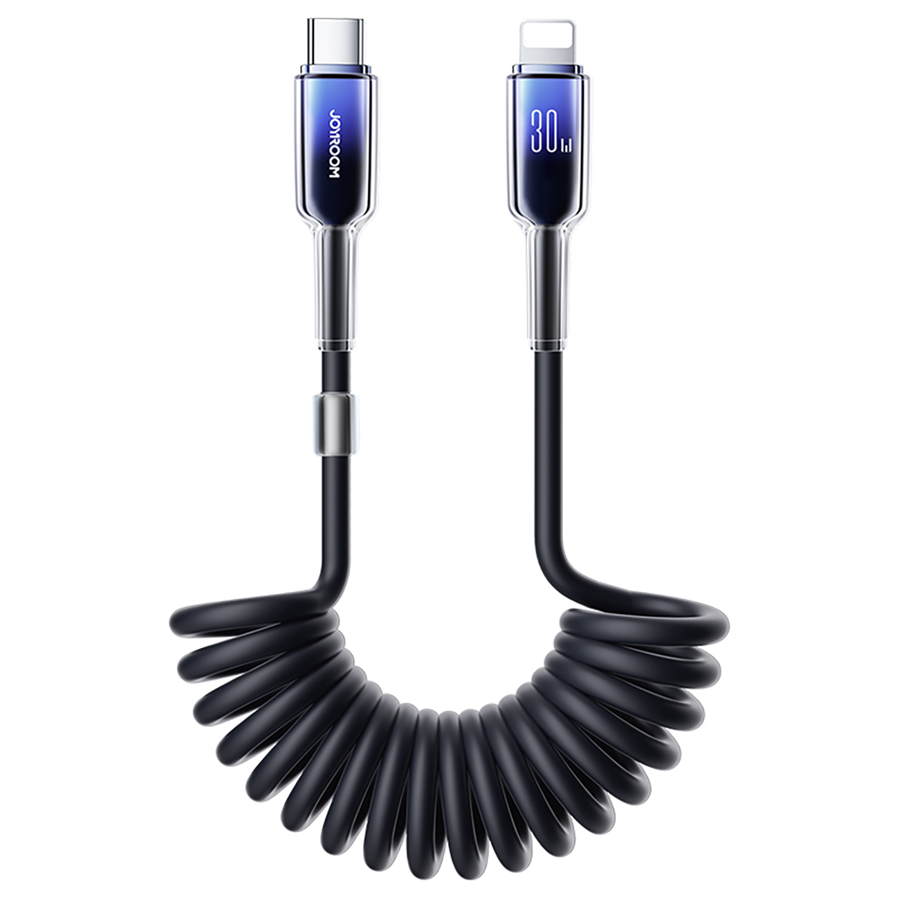 Kabel przewód spiralny USB-C – iPhone Lightning Crystal-Clear Series 30W 1.5m – czarny