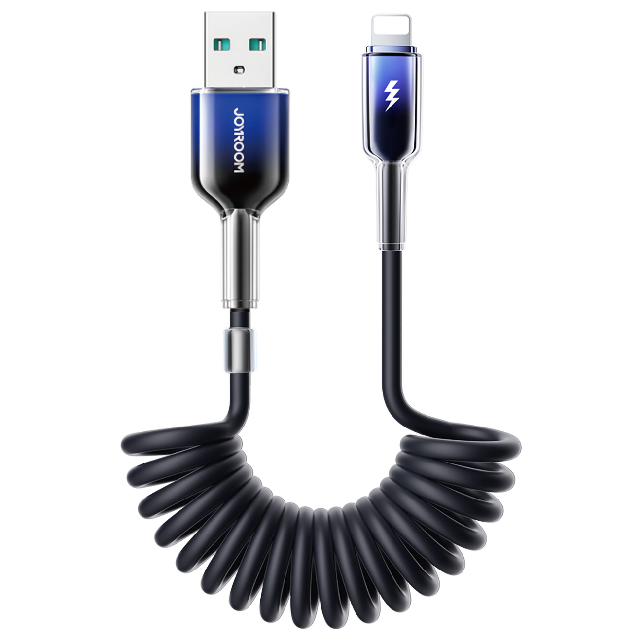 Kabel przewód spiralny USB-A – iPhone Lightning Crystal-Clear Series 3A 1.5m – czarny