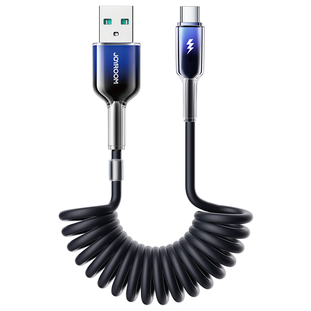 Kabel przewód spiralny USB-A – USB-C Crystal-Clear Series 3A 1.5m – czarny