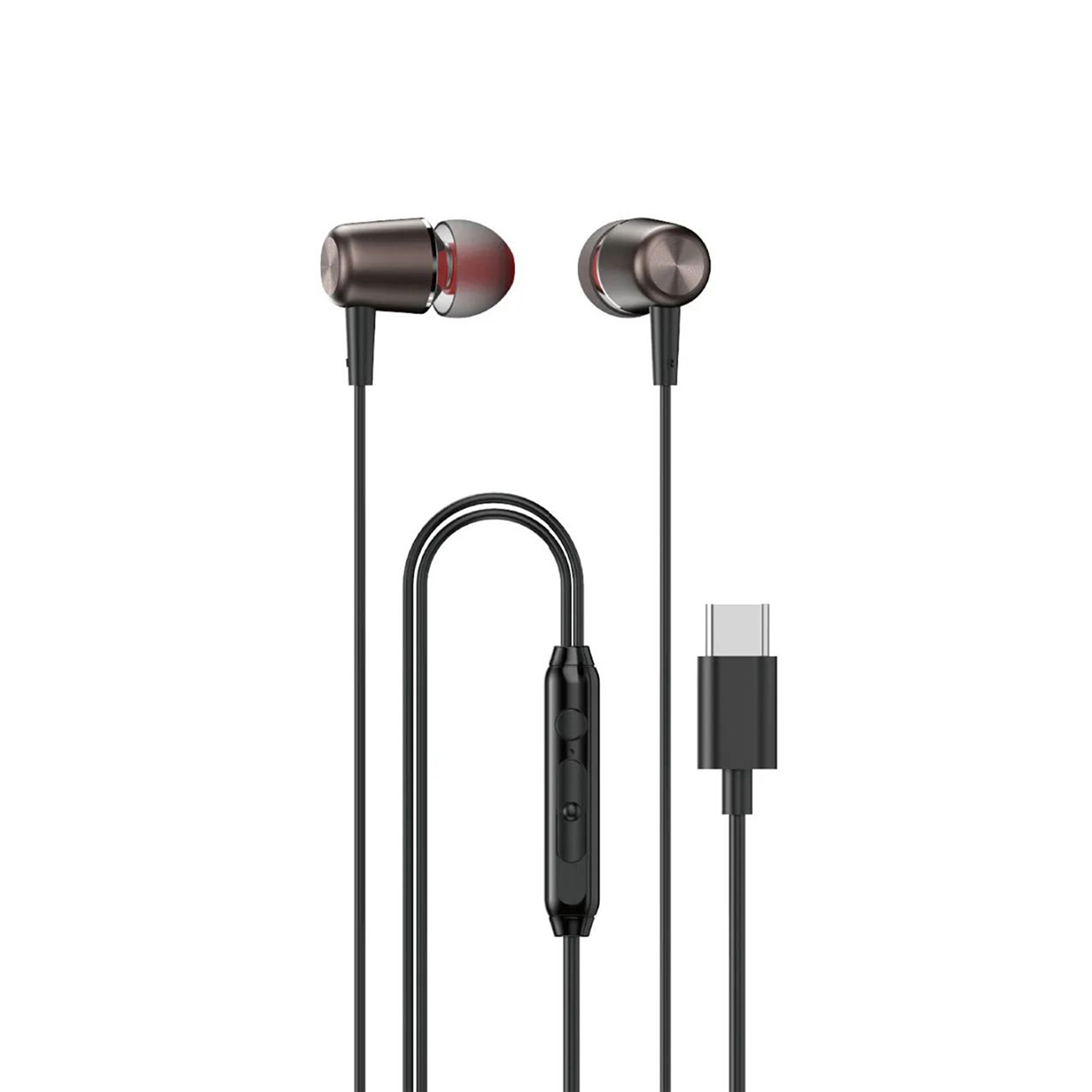 Słuchawki douszne przewodowe z mikrofonem i pilotem USB-C 1.2 m – czarne Słuchawki douszne przewodowe z mikrofonem i pilotem USB-C 1.2 m – czarne