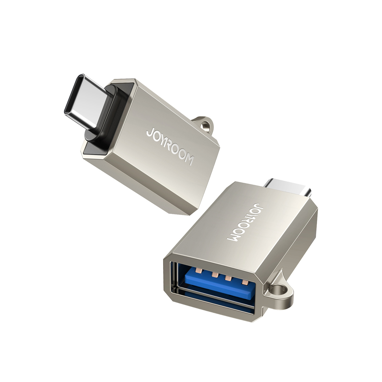 Adapter przejściówka USB-C (męski) – USB-A (żeński) z oczkiem na smycz – srebrny