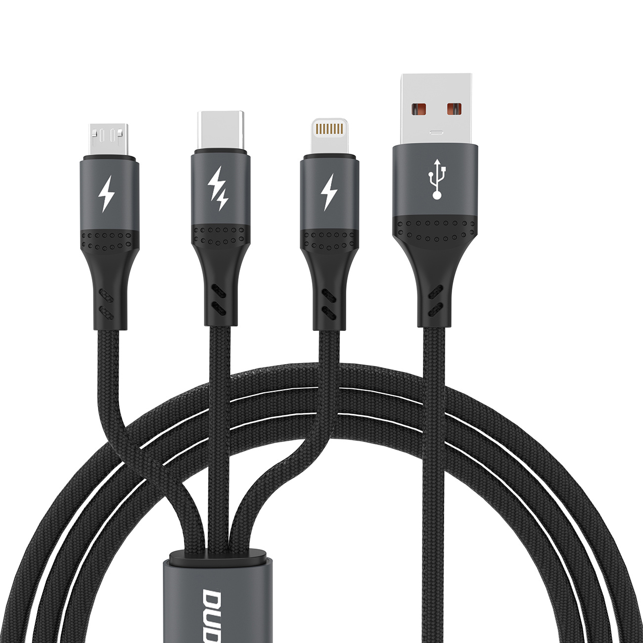 3w1 Kabel przewód 60W USB-A – MicroUSB USB-C iPhone Lightning 1.2m – czarna