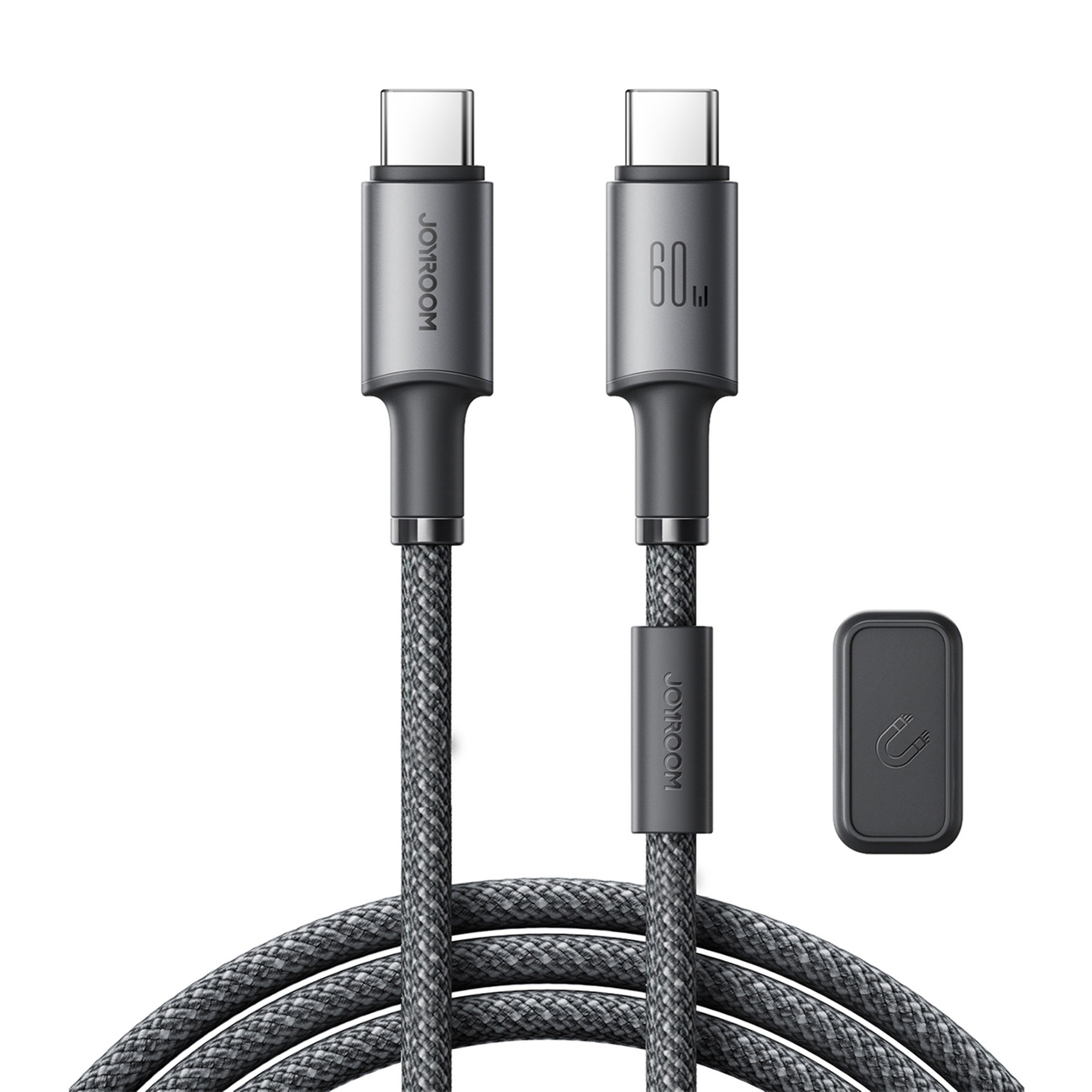 Kabel przewód USB-C – USB-C z organizerem uchwytem magnetycznym 1.2m – szary