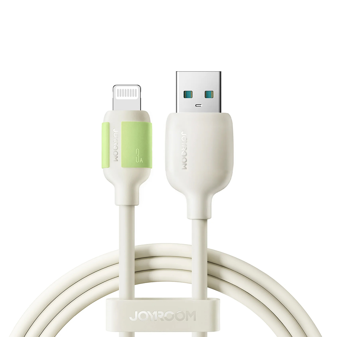 Kabel przewód USB-A – iPhone Lightning z fluorescencyjną końcówką 3A 2m – beżowy