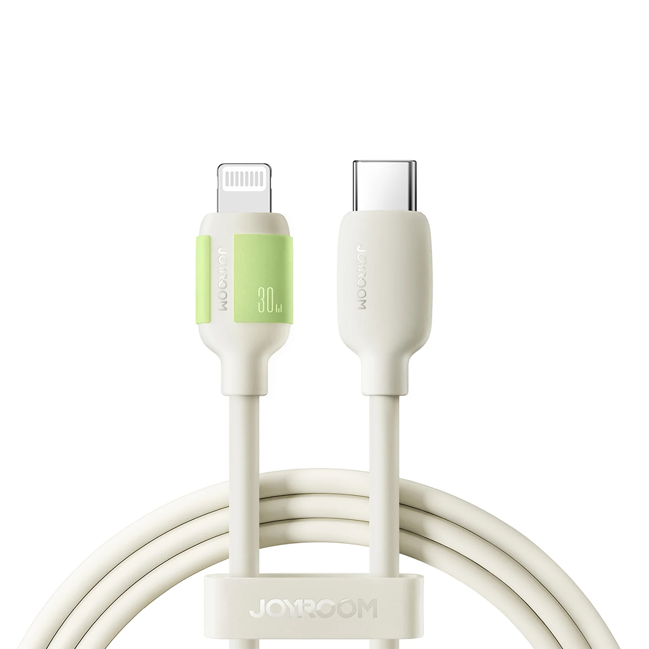 Kabel przewód USB-C – iPhone Lightning z fluorescencyjną końcówką 2m 30W – beżowy